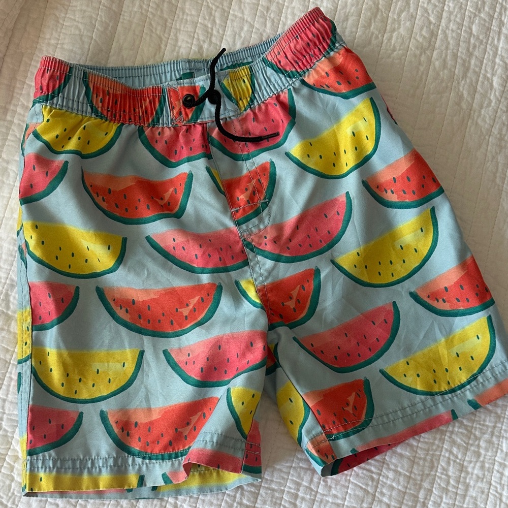 Colorful Watermelon Print Kids Swim Trunks